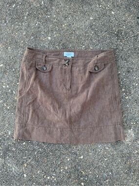 LOFT Brown Corduroy Midi Skirt with Front Button Details